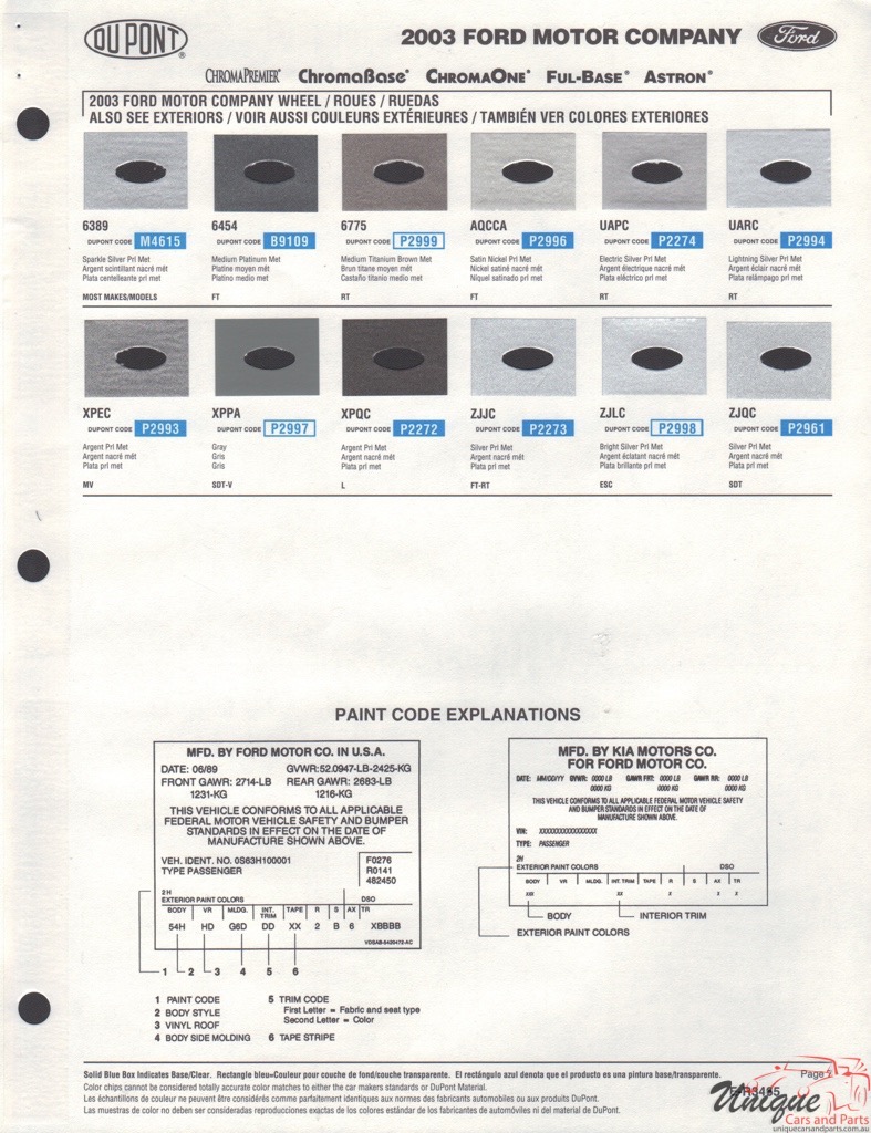 2003 Ford Paint Charts DuPont 7